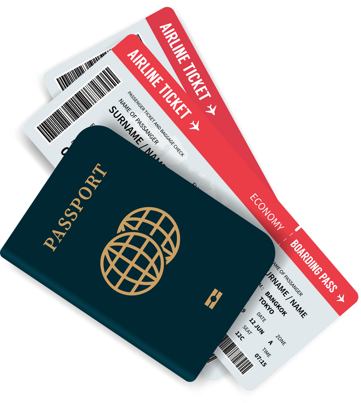 Airline tickets and passport.